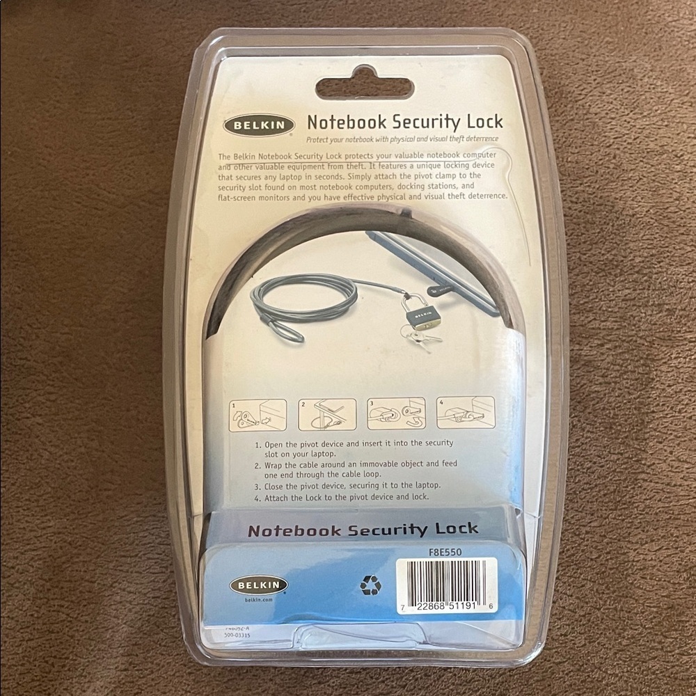 NWT Belkin F8E550 Notebook Computer Security Lock with Key Case - Picture 2 of 3